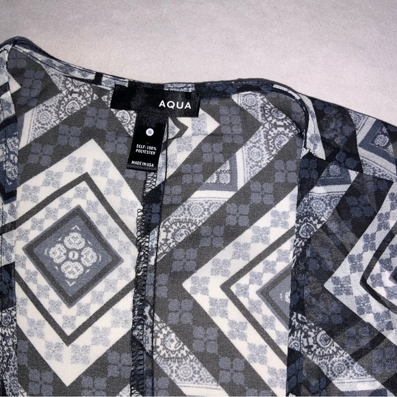 Aqua sheer black, white, grey cover up with fringe. Size S - Picture 3 of 4